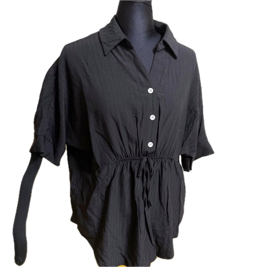 Black Waist Mark Drawstring Style Shirt Blouse L Size