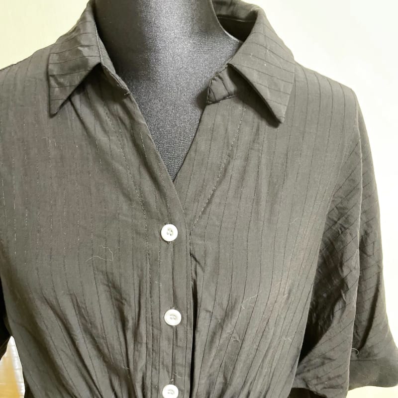 Black Waist Mark Drawstring Style Shirt Blouse L Size