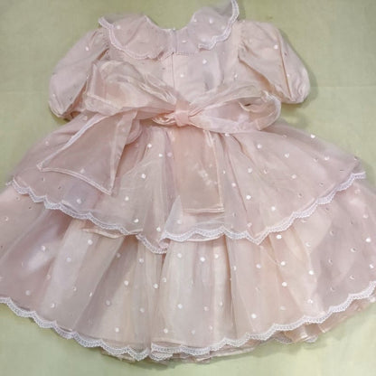 Pink Polka Dot Kids Dress with Puff Sleeves 130