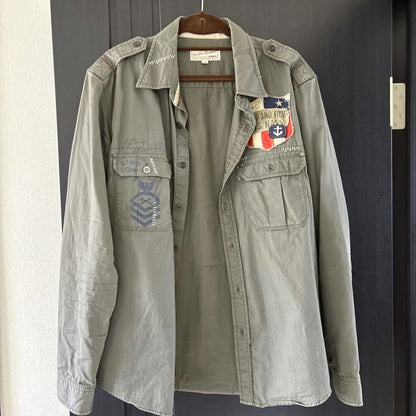 AVIREX Military Shirt Long Sleeve Khaki