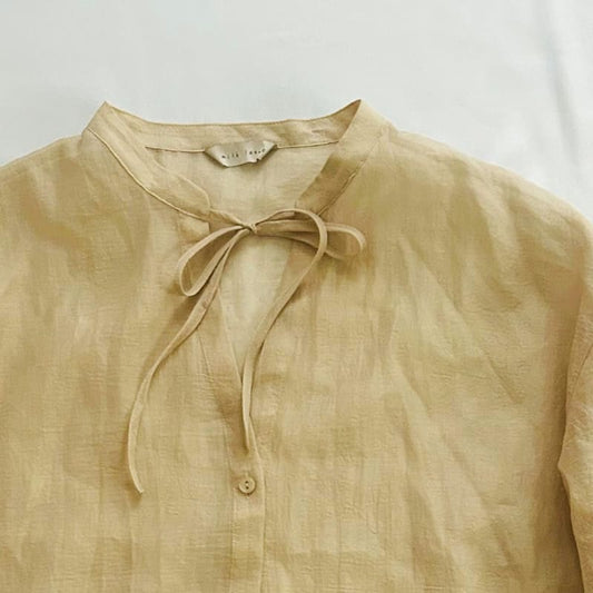 Milk Lotus Sheer Blouse With Ribbon Women's Top Size M Beige