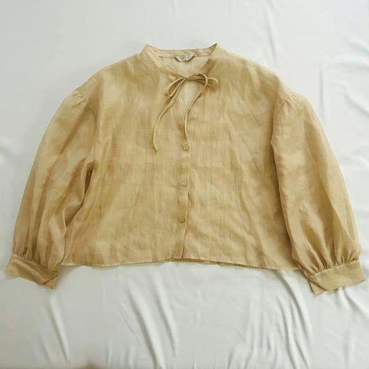 Milk Lotus Sheer Blouse With Ribbon Women's Top Size M Beige