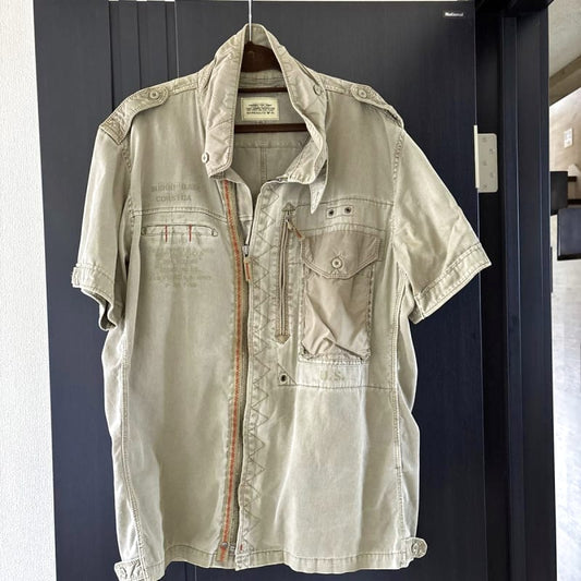 AVIREX Military Shirt Short Sleeve Khaki