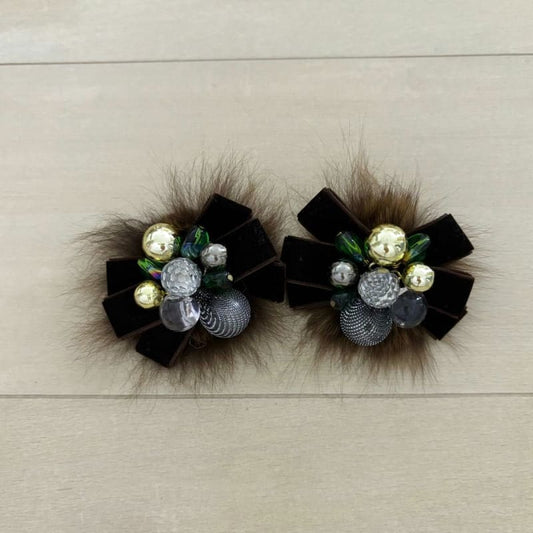 Shoe Clip Fur Beads Brown