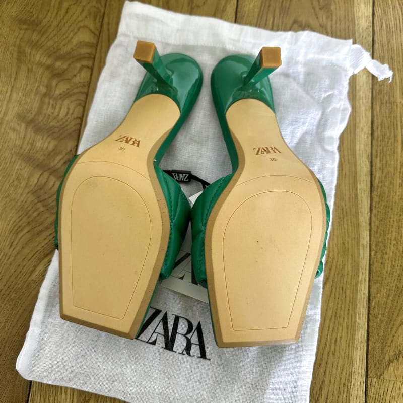 Zara Quilted Mule Sandals Green