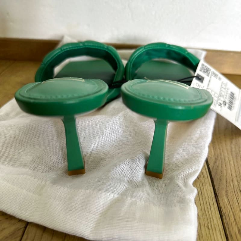Zara Quilted Mule Sandals Green