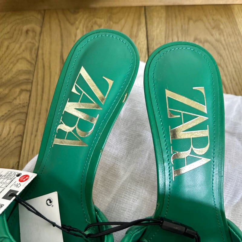 Zara Quilted Mule Sandals Green