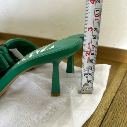 Zara Quilted Mule Sandals Green