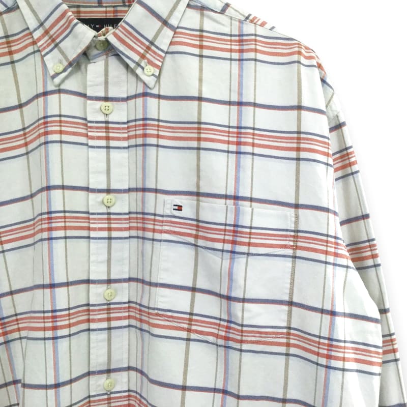 Tommy Hilfiger Logo Embroidered Long Sleeve Shirt With Button Down Check Size L
