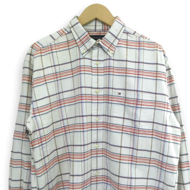 Tommy Hilfiger Logo Embroidered Long Sleeve Shirt With Button Down Check Size L