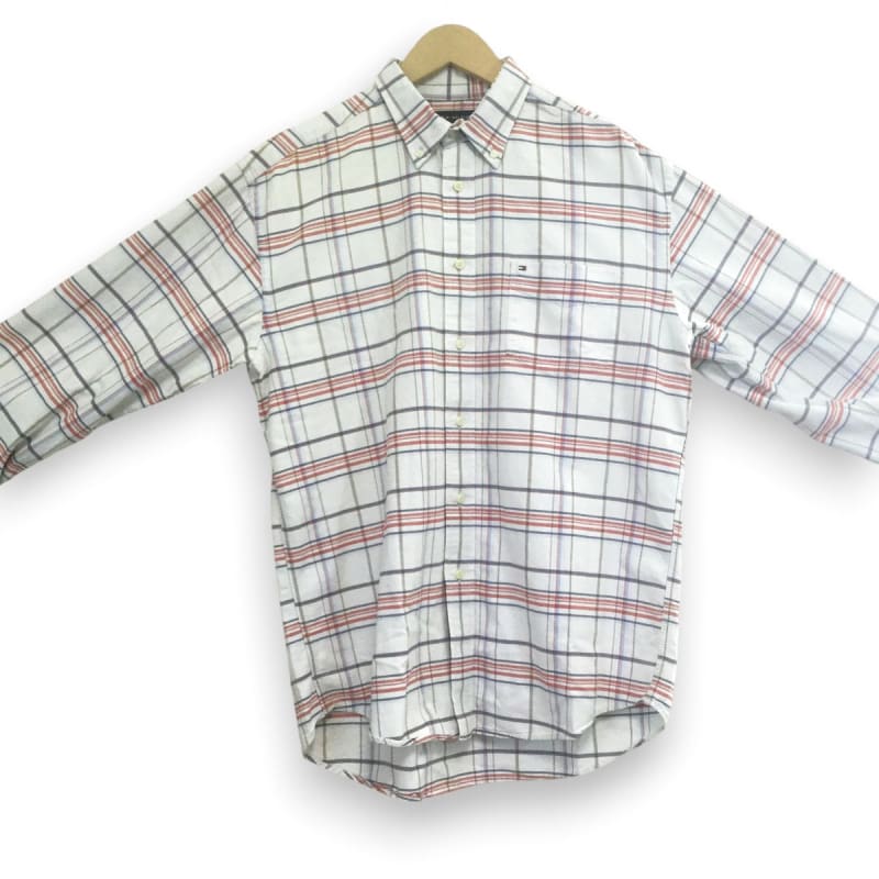Tommy Hilfiger Logo Embroidered Long Sleeve Shirt With Button Down Check Size L