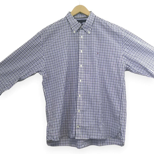 Tommy Hilfiger Logo Embroidered Check Long Sleeve Shirt 2XL Blue Vintage