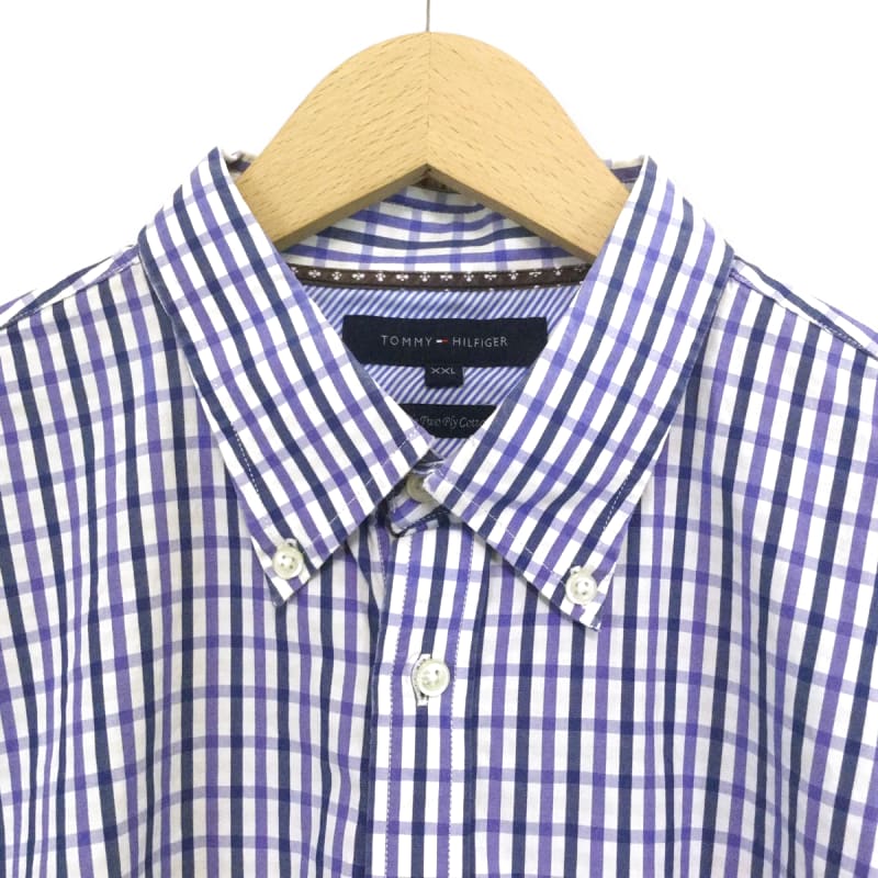 Tommy Hilfiger Logo Embroidered Check Long Sleeve Shirt 2XL Blue Vintage
