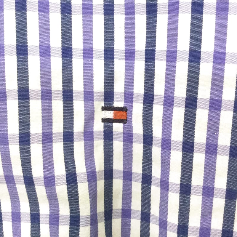 Tommy Hilfiger Logo Embroidered Check Long Sleeve Shirt 2XL Blue Vintage