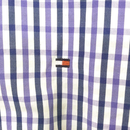 Tommy Hilfiger Logo Embroidered Check Long Sleeve Shirt 2XL Blue Vintage
