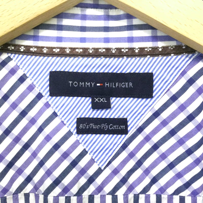 Tommy Hilfiger Logo Embroidered Check Long Sleeve Shirt 2XL Blue Vintage