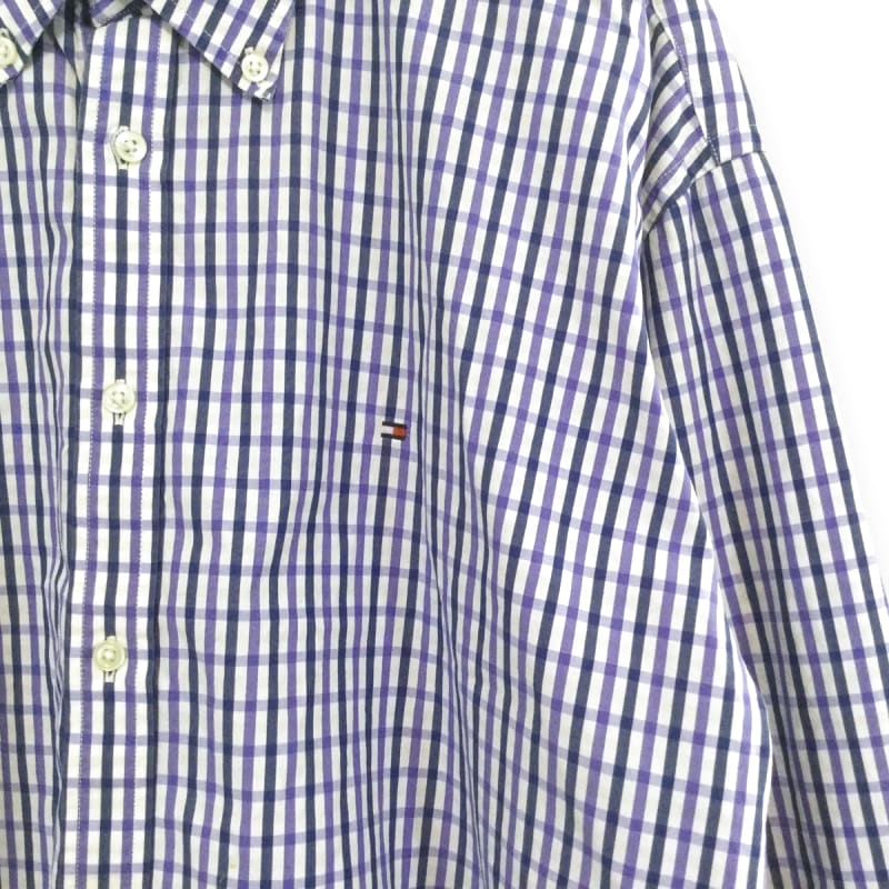 Tommy Hilfiger Logo Embroidered Check Long Sleeve Shirt 2XL Blue Vintage