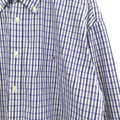 Tommy Hilfiger Logo Embroidered Check Long Sleeve Shirt 2XL Blue Vintage