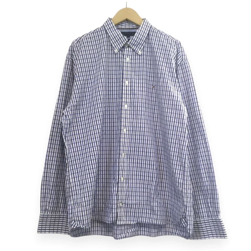 Tommy Hilfiger Logo Embroidered Check Long Sleeve Shirt 2XL Blue Vintage