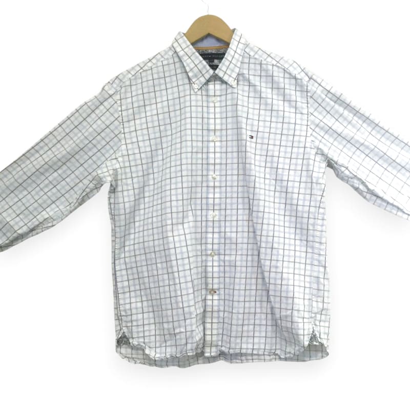 Tommy Hilfiger Check Button-Down Long Sleeve Shirt L Light Blue