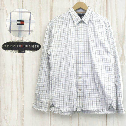 Tommy Hilfiger Check Button-Down Long Sleeve Shirt L Light Blue