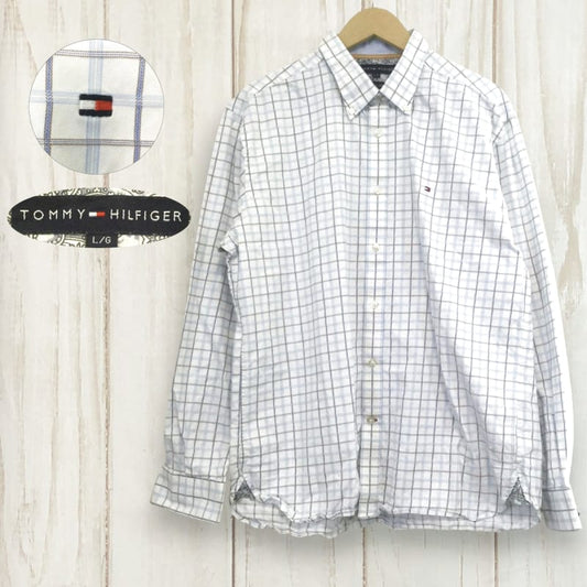 Tommy Hilfiger Check Button-Down Long Sleeve Shirt L Light Blue