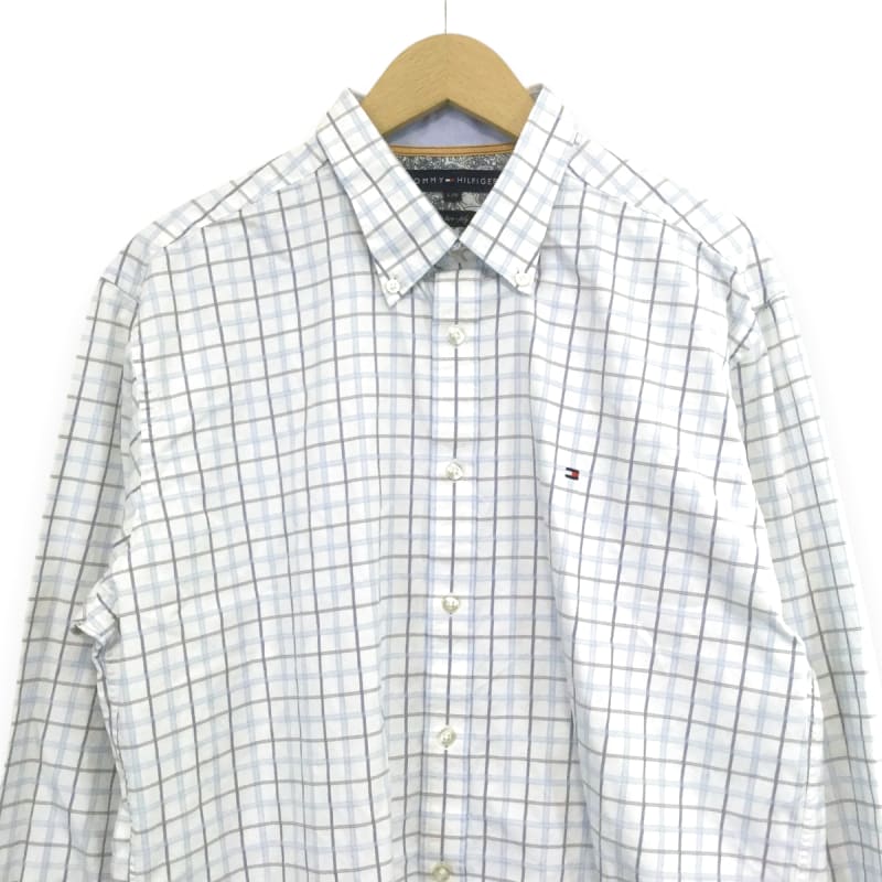 Tommy Hilfiger Check Button-Down Long Sleeve Shirt L Light Blue