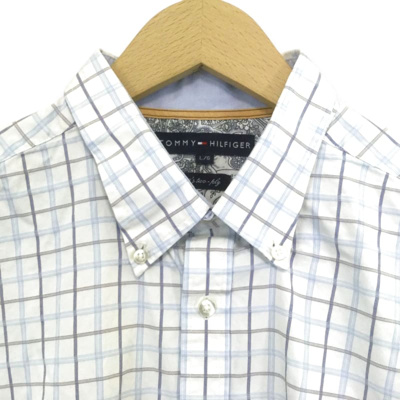Tommy Hilfiger Check Button-Down Long Sleeve Shirt L Light Blue