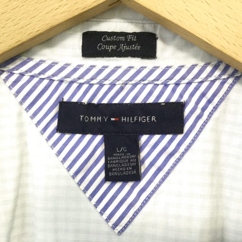 Tommy Hilfiger Check Logo Embroidered Long Sleeve Shirt L Light Blue