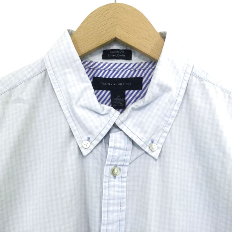 Tommy Hilfiger Check Logo Embroidered Long Sleeve Shirt L Light Blue