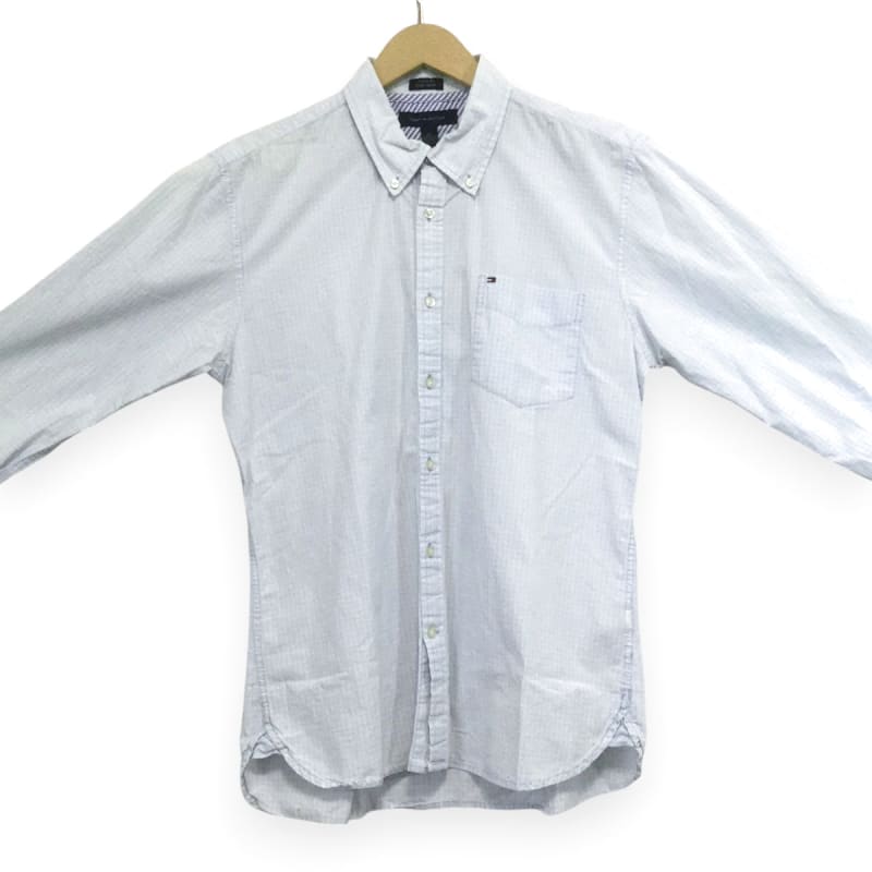 Tommy Hilfiger Check Logo Embroidered Long Sleeve Shirt L Light Blue