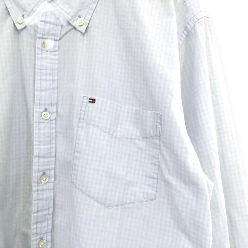 Tommy Hilfiger Check Logo Embroidered Long Sleeve Shirt L Light Blue