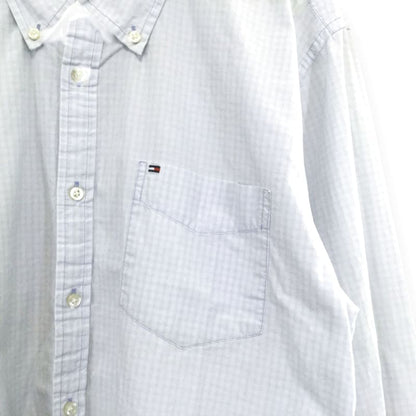 Tommy Hilfiger Check Logo Embroidered Long Sleeve Shirt L Light Blue