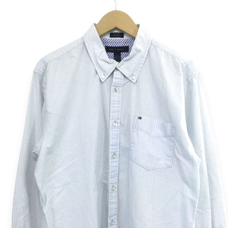 Tommy Hilfiger Check Logo Embroidered Long Sleeve Shirt L Light Blue