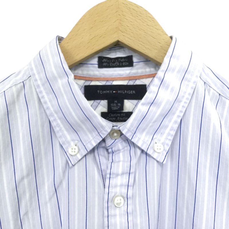 Tommy Hilfiger Striped Long Sleeve Shirt Logo Embroidery Blue M