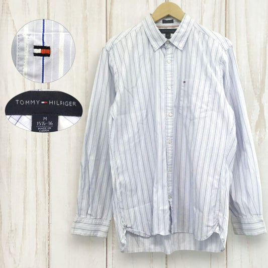 Tommy Hilfiger Striped Long Sleeve Shirt Logo Embroidery Blue M