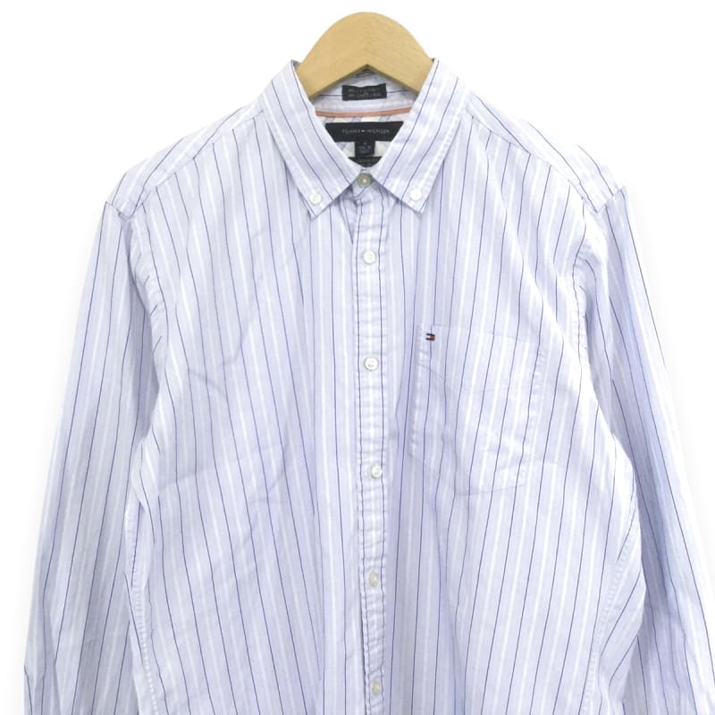 Tommy Hilfiger Striped Long Sleeve Shirt Logo Embroidery Blue M
