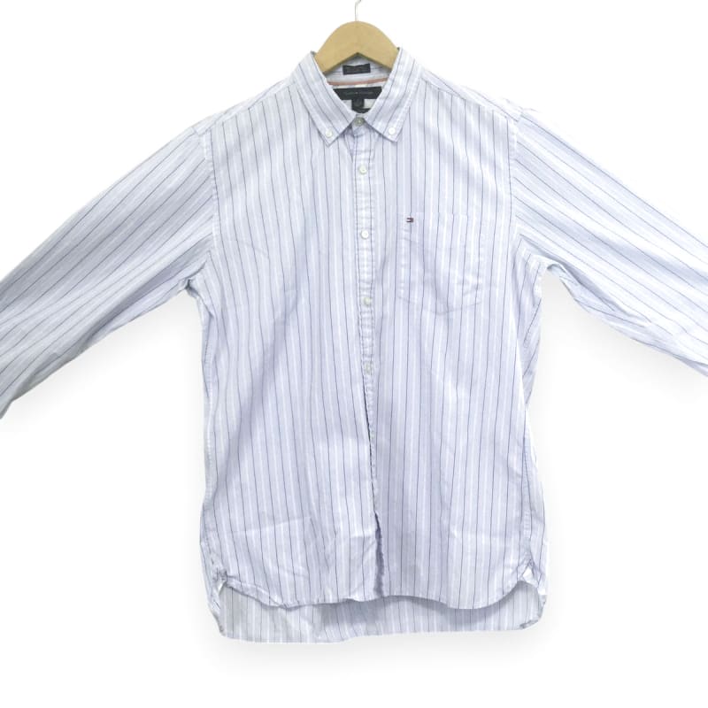 Tommy Hilfiger Striped Long Sleeve Shirt Logo Embroidery Blue M