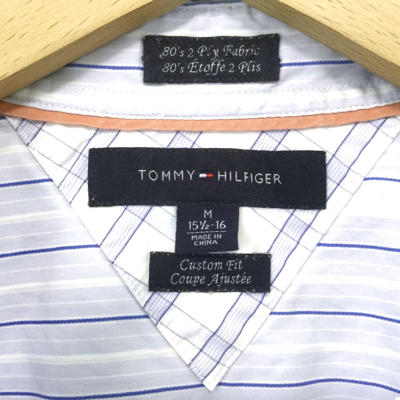 Tommy Hilfiger Striped Long Sleeve Shirt Logo Embroidery Blue M