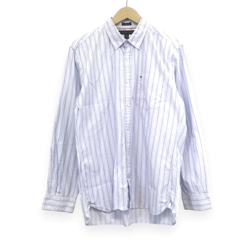 Tommy Hilfiger Striped Long Sleeve Shirt Logo Embroidery Blue M