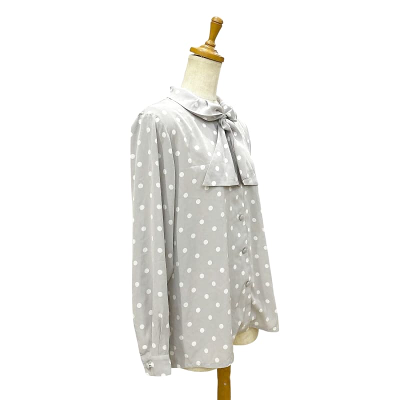 Showa Retro Long Sleeve Blouse Dot Pattern Bow Tie Vintage