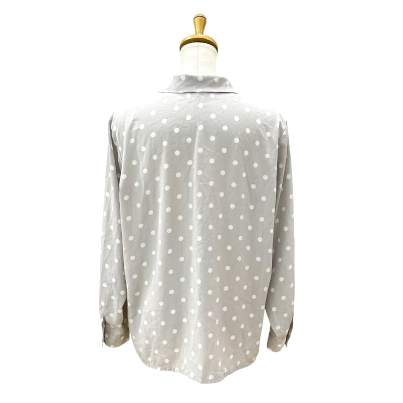 Showa Retro Long Sleeve Blouse Dot Pattern Bow Tie Vintage