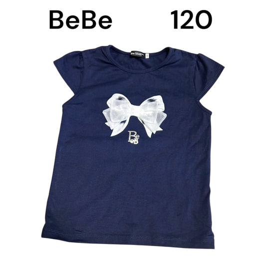 BeBe Kids Short Sleeve T-Shirt 120 Navy Ribbon Motif