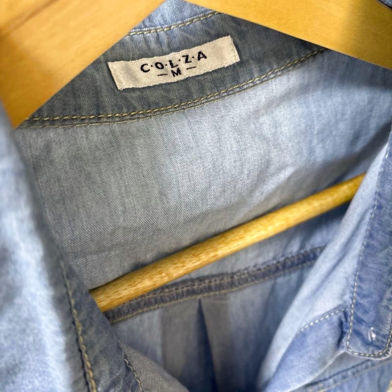 Denim Shirt Front Tie Short Sleeve Casual Blue Women's