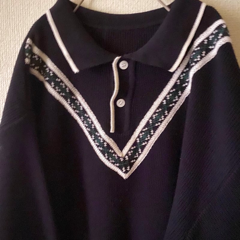 80s Vintage Knit Polo Shirt Navy