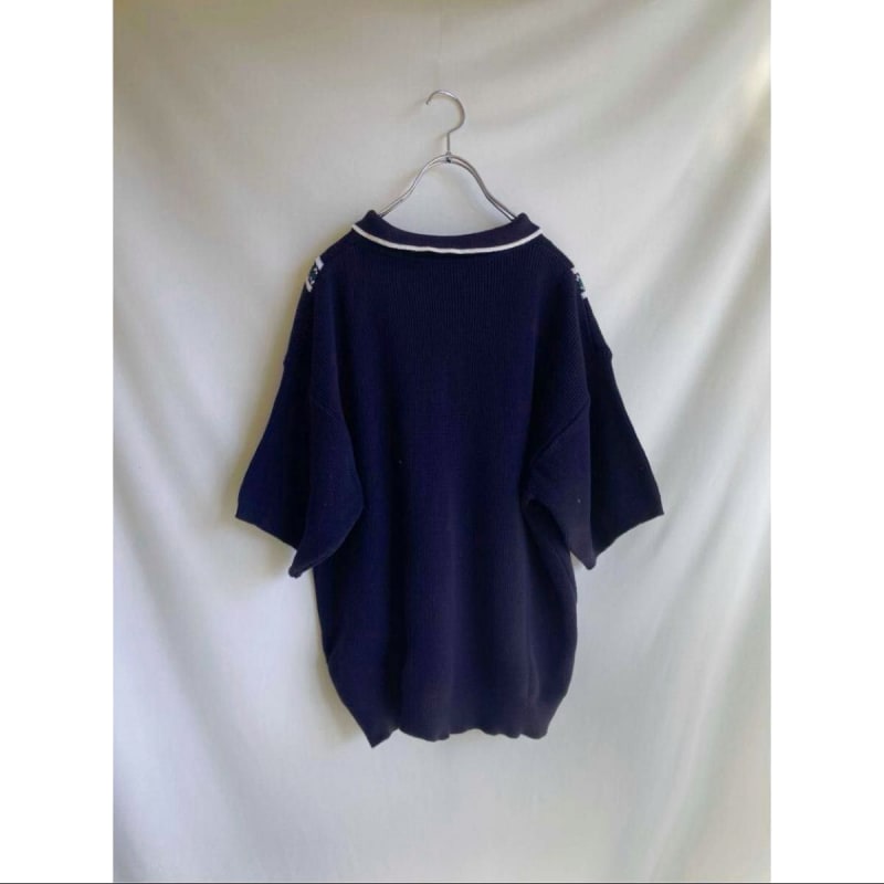 80s Vintage Knit Polo Shirt Navy