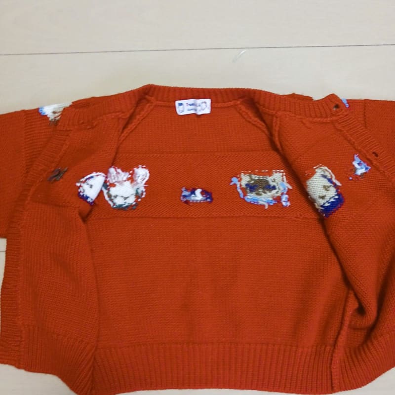Familiar Cardigan 80 Red Bear Embroidery Retro