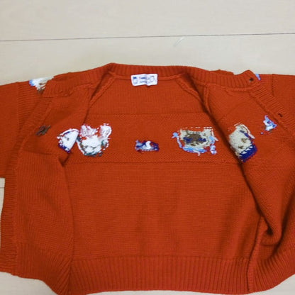 Familiar Cardigan 80 Red Bear Embroidery Retro