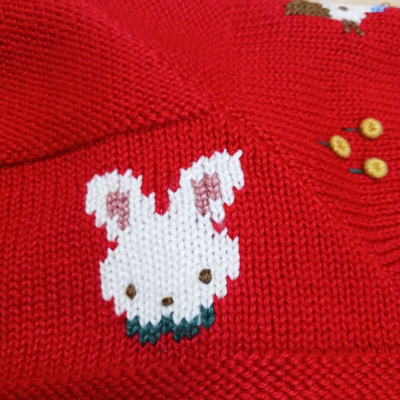 Familiar Cardigan 80 Red Bear Embroidery Retro