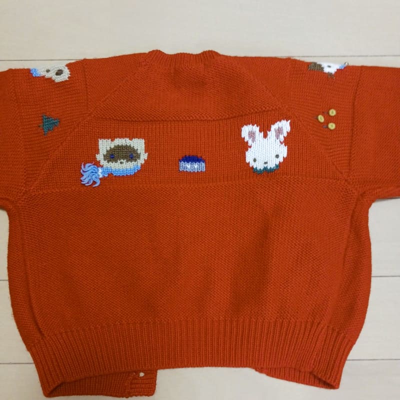 Familiar Cardigan 80 Red Bear Embroidery Retro